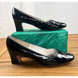Irving Rothman 1960s Black Patent Leather Pumps Studded Women's 7A Block Heel